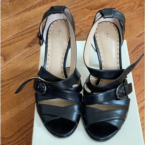 Coach Black Leather‎ Strappy Open Toe High Heel Sandals - Picture 1 of 9